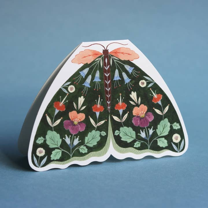 Floral Moth Shaped Card - Forest Green