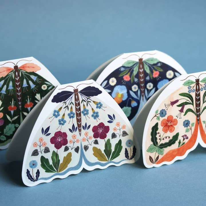 Floral Moth Shaped Card - Forest Green