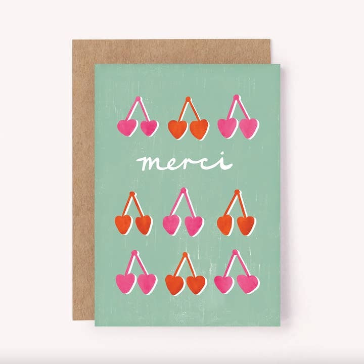 Merci Cherries Thank You Card - French | Thanks Greeting