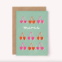 Thumbnail for Merci Cherries Thank You Card - French | Thanks Greeting