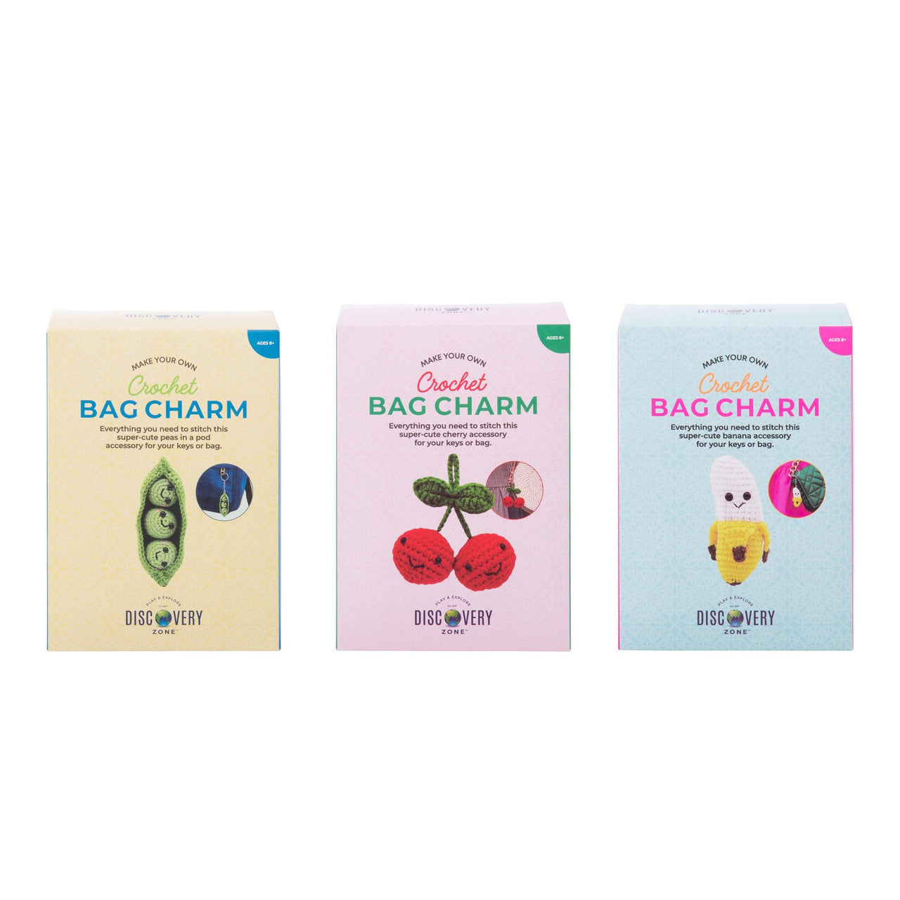Discovery Zone Crochet Bag Charm Kit 3 Assorted 13x6.3x18.5cm