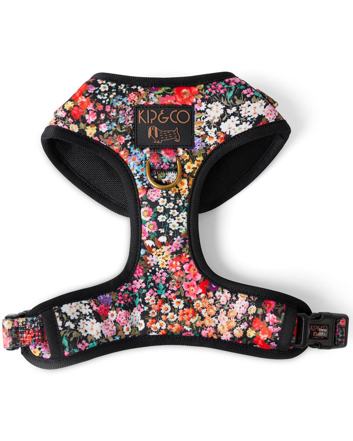 Forever Floral Black Dog Harness Large