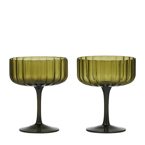 Hazel S/2 Glass Coupe 350ml Olive