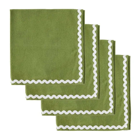 Orla Set Of 4 Cotton Napkins - Olive/ivory