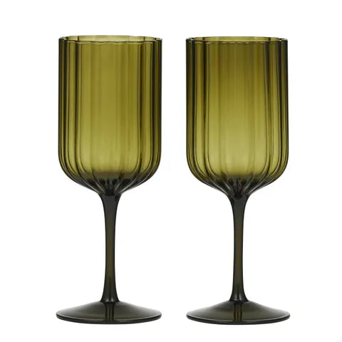 Hazel S/2 Wine Glass - Olive