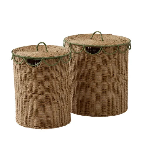 Martha S/2 Paper Hamper 43x48cm Nat/grn