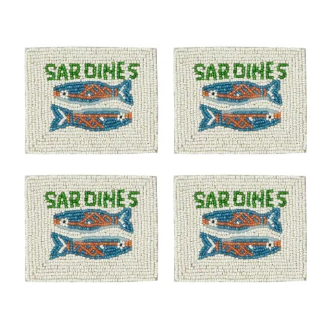 Sardines S/4 Beaded Coasters 10x12.5cm